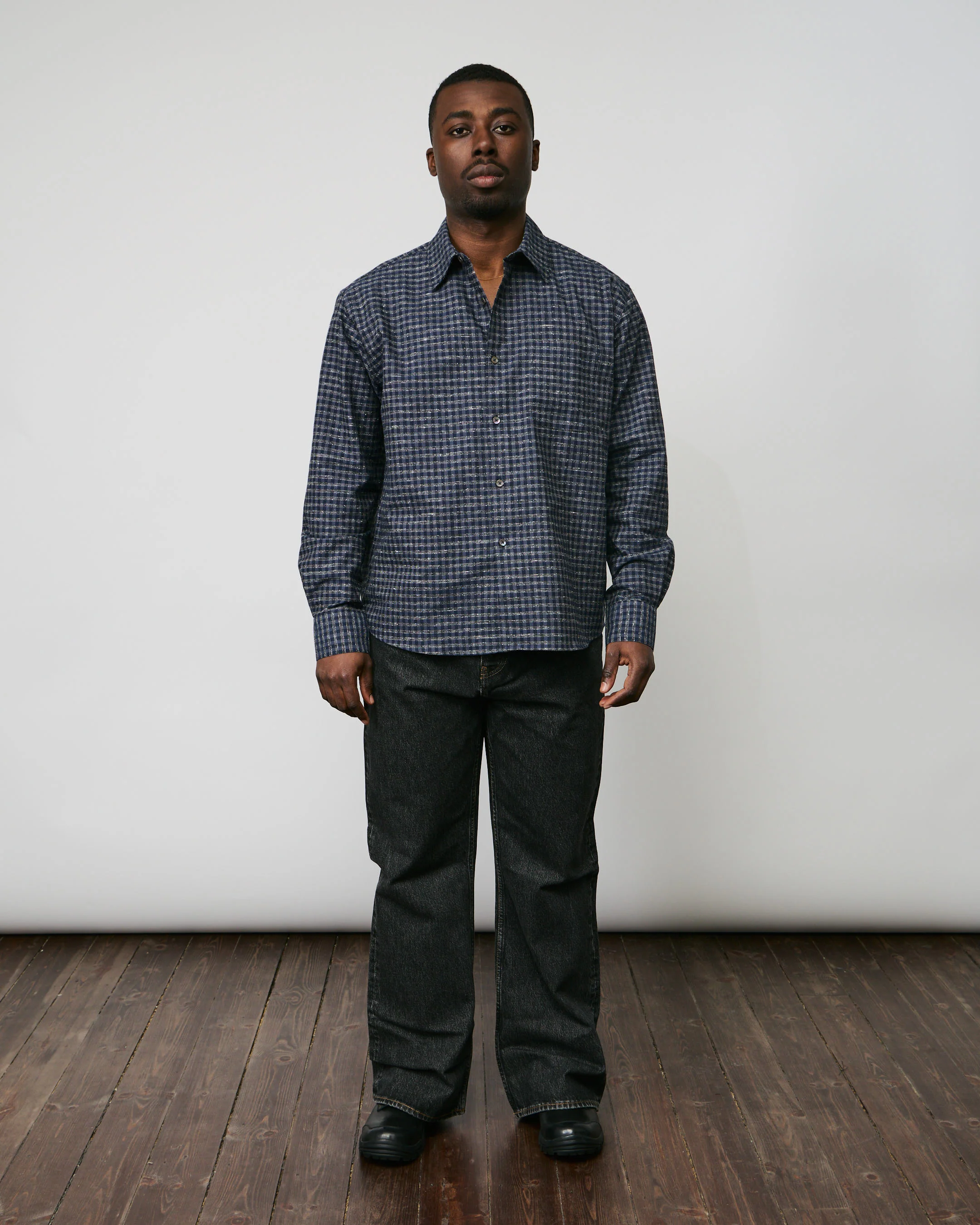 Made Shirt - Navy/Blue/Grey Check - Image 5
