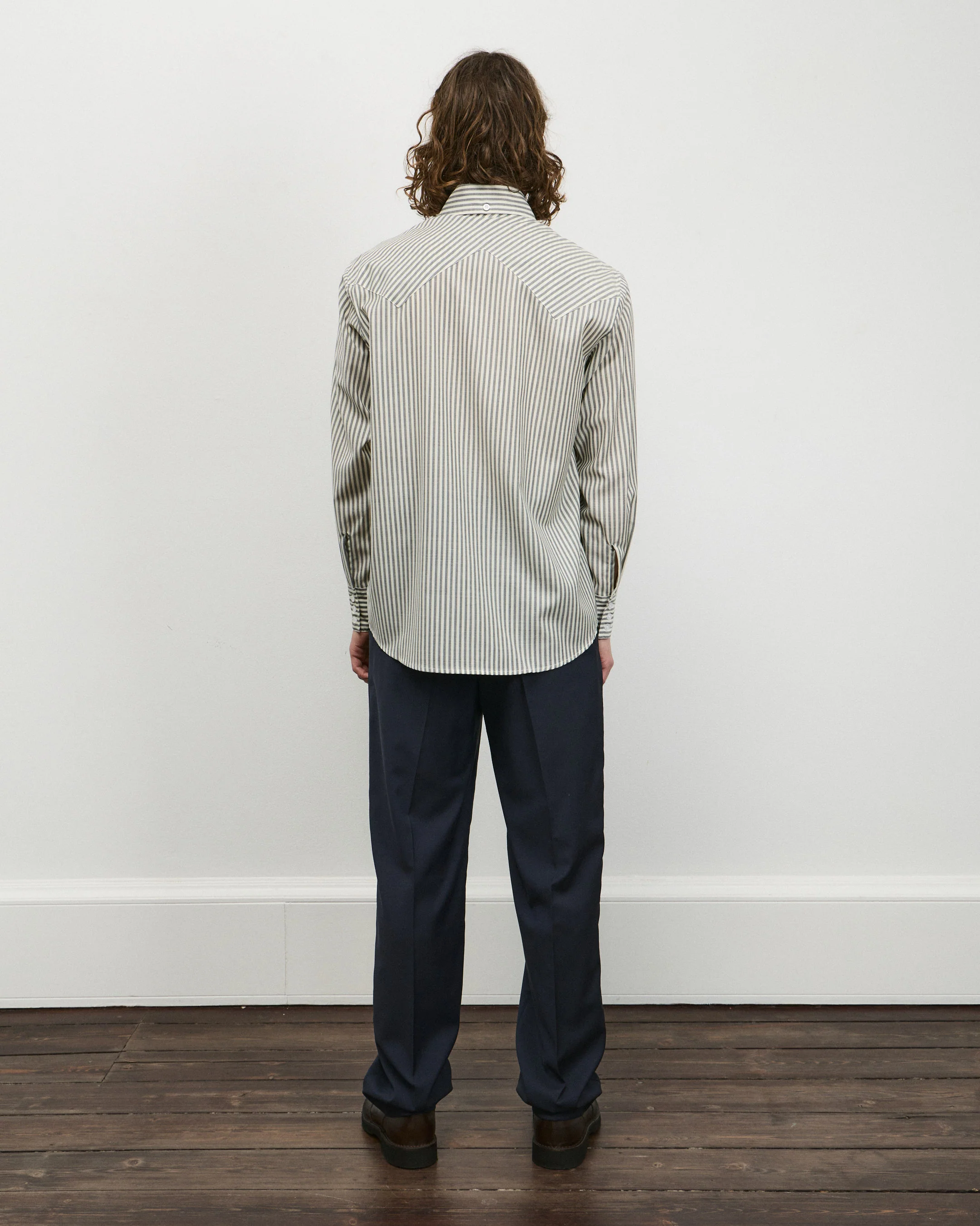 Western Business Shirt - Cream/Smoke Stripe - Image 5